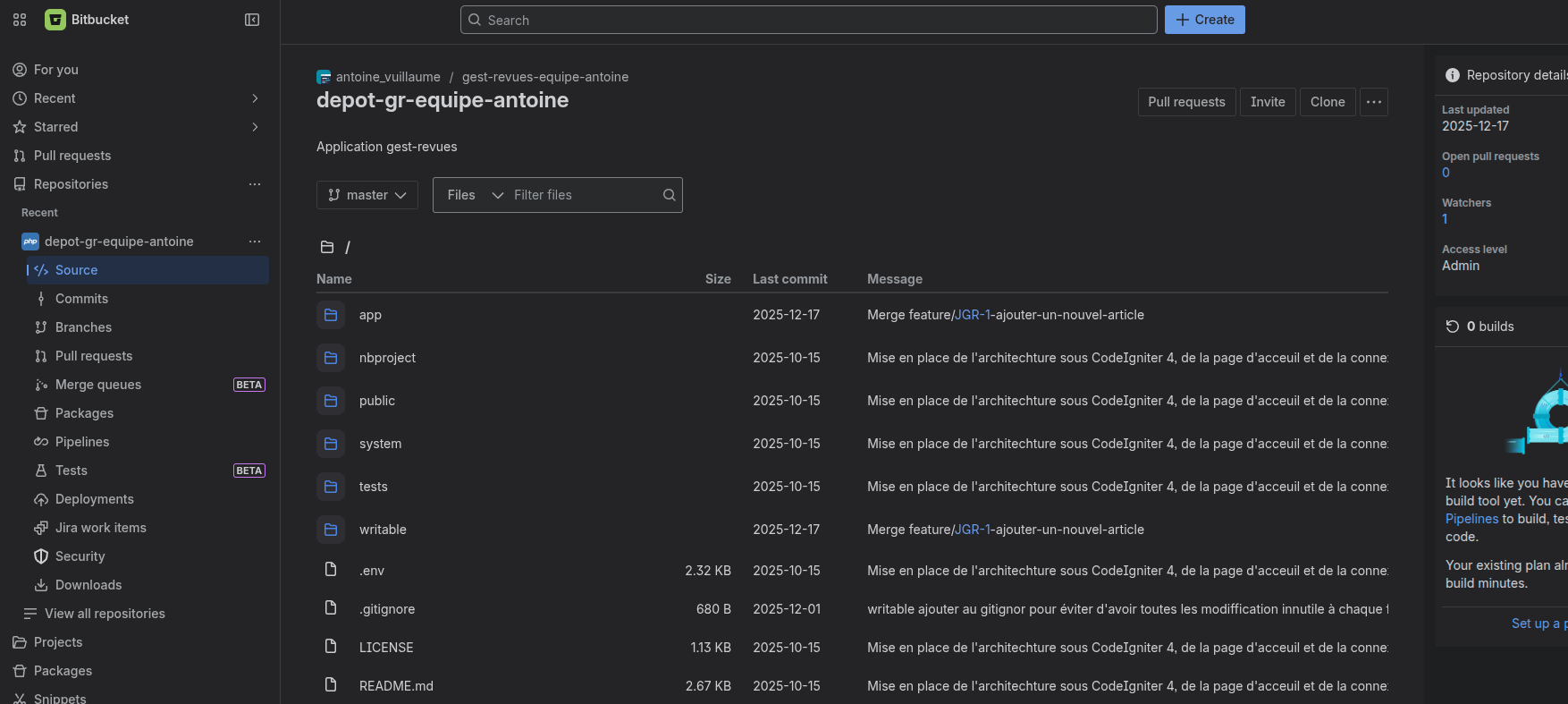 BitBucket du projet